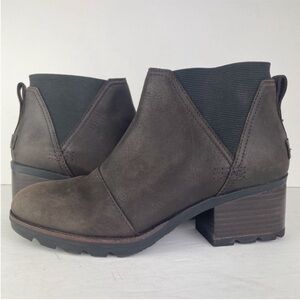 Sorel Cate Chelsea Waterproof Suede Leather Dark Brown Ankle Boots
